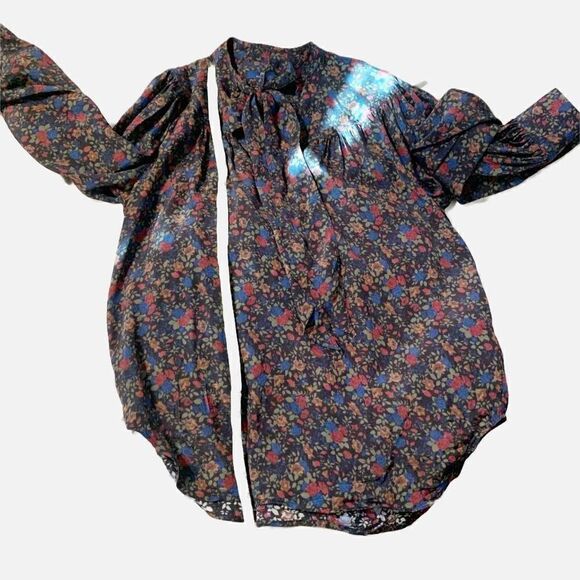 Polo Ralph Lauren Multicolor Fall Floral Print Tie Neck Shirt Blouse Size Small - Picture 13 of 15